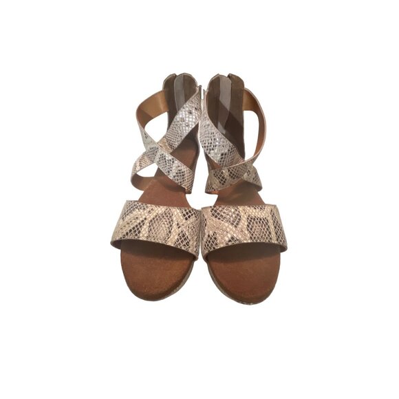 DibaTru Snakeskin Print Wedge Sandals With Zipper Back Closure & Cross Straps Fo - Picture 2 of 7